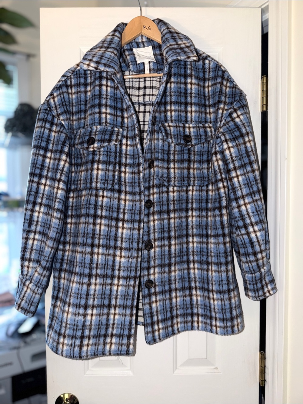 AVEC LES FILLES Plaid Blue/White/Brown Shacket. Sz S